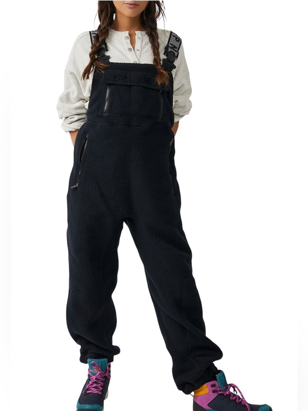FP Movement Hit The Slopes Salopette Black Sherpa Fleece Overalls NWT Medium - Picture 7 of 11